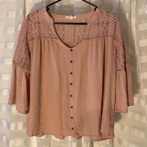 Light Rose Pink Feminine Blouse w/ Bell Sleeves 1X